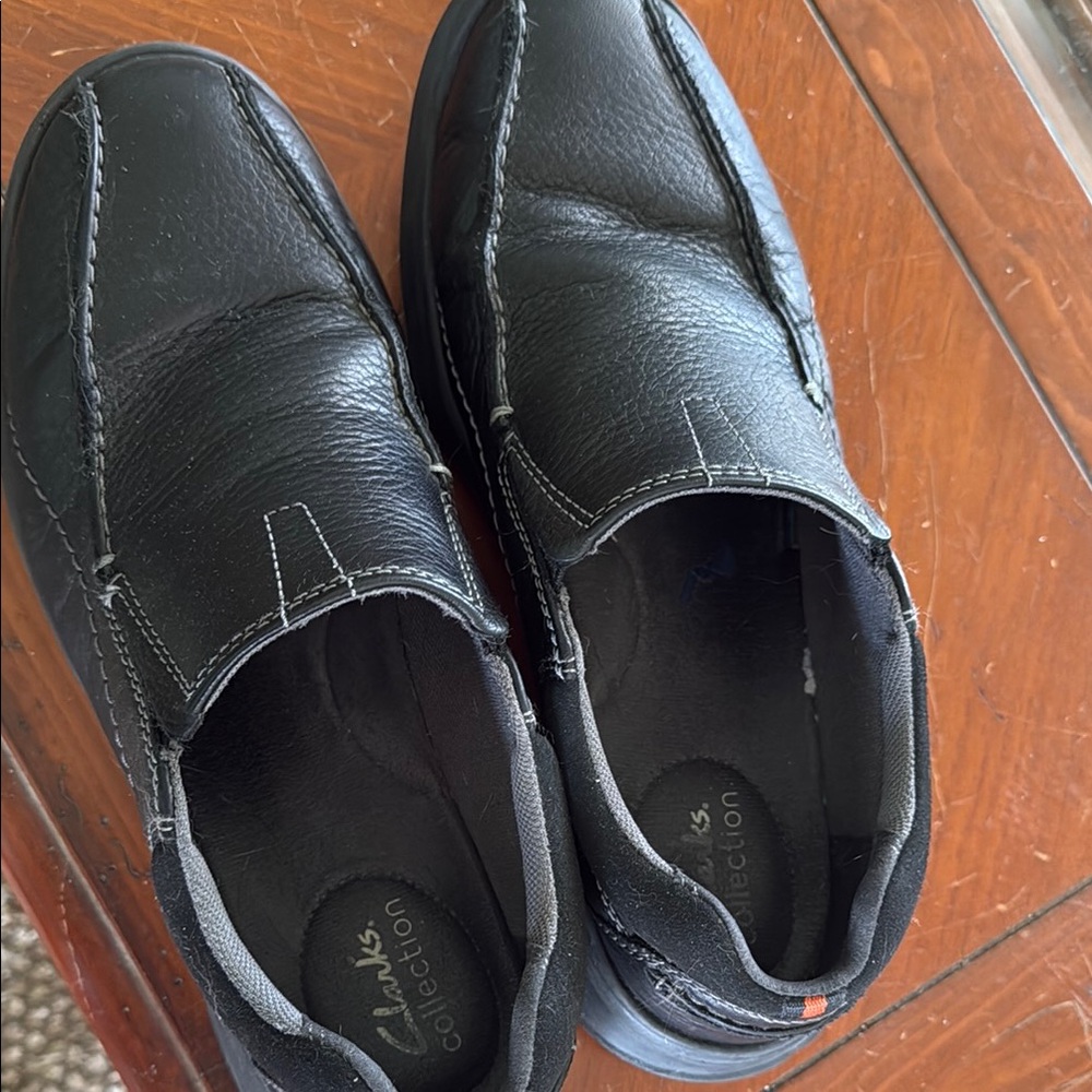 Clarks Black Leather Slip-On Loafers